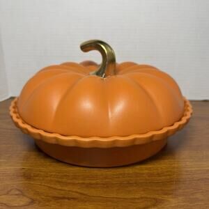 World Market Pumpkin Pie Casserole Dish Orange Ceramic Stoneware 10”